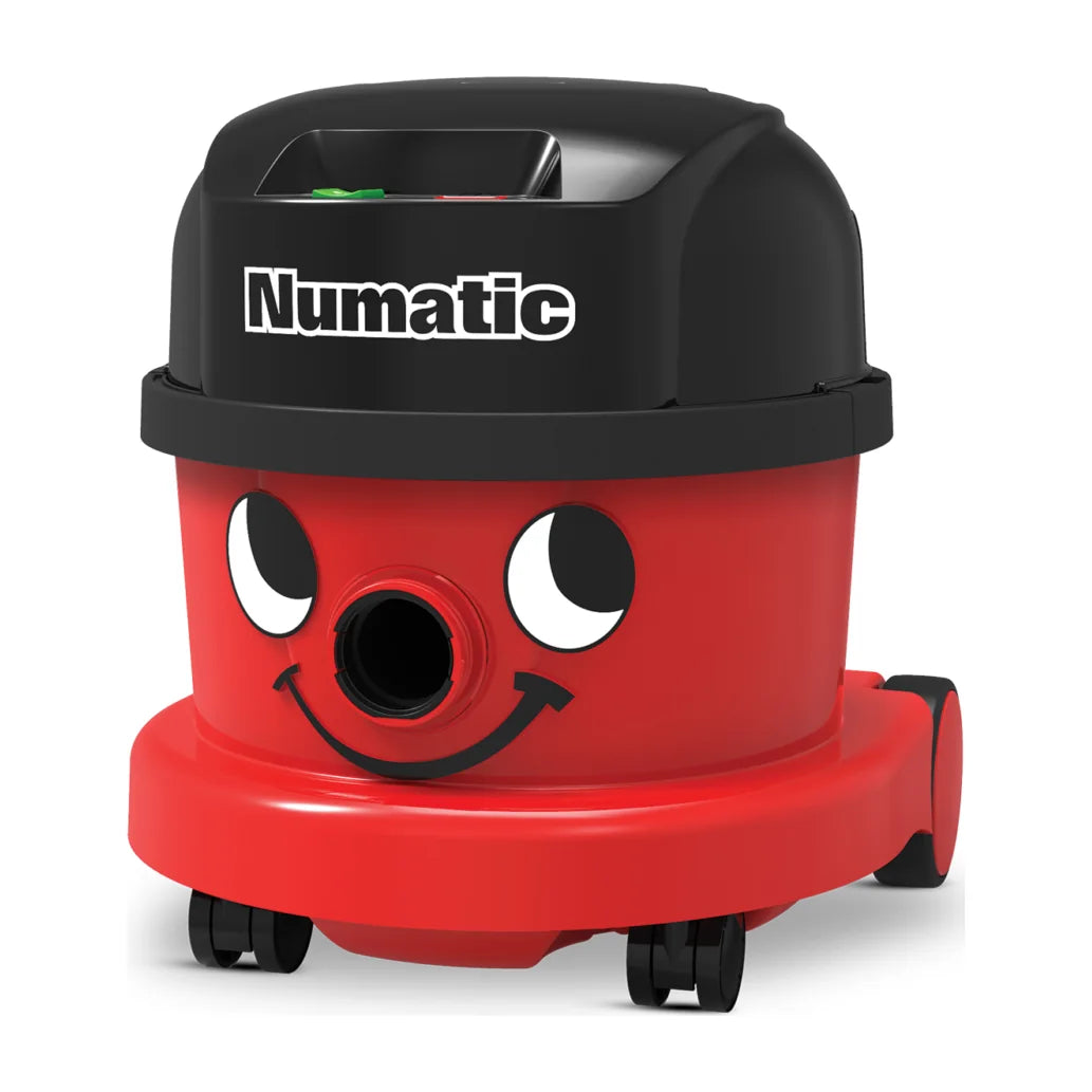 NaceCare NBV 240NX red cordless canister vacuum with the Numatic face, front angle