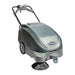 NaceCare NC 5 battery sweeper at an angle, showing the push handle, hopper housing and side broom