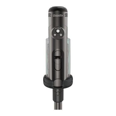 Close-up of The Quick handheld unit with the clear pod housing and control panel