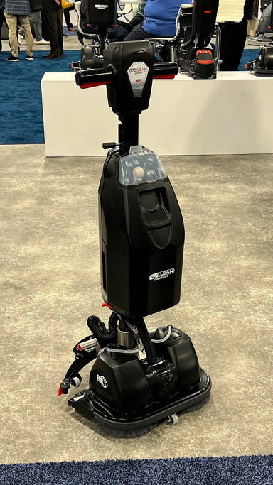 NaceCare 244NX (now 440NX) Ultra-Compact Scrubber exhibition view in upright position. Black colored machine