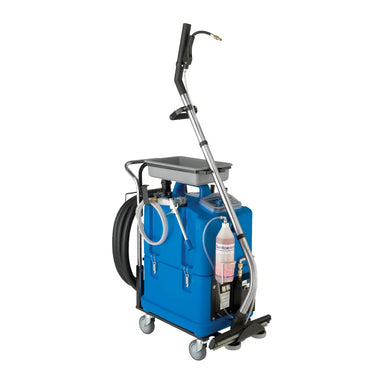 NaceCare PT 30 restroom care machine, front left view with spray hose, vacuum hose and floor tool