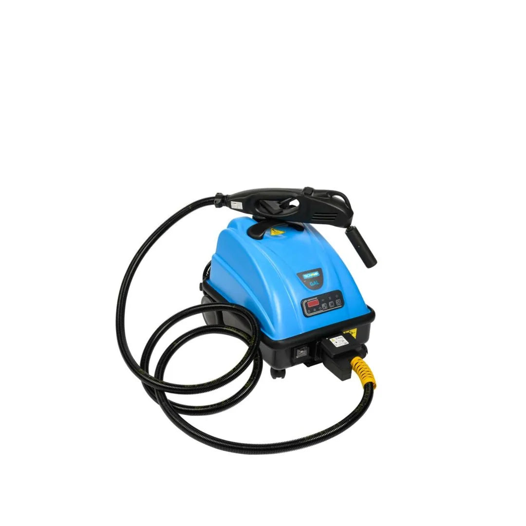 Steam generator with digital control panel and coiled steam hose