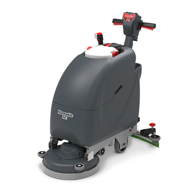 NaceCare TBL 1120 20-inch cordless walk-behind floor scrubber, front left view, gray body with red handle grips