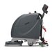 NaceCare TBL 1120 floor scrubber, left side profile with the brush deck at the front and the squeegee at the rear