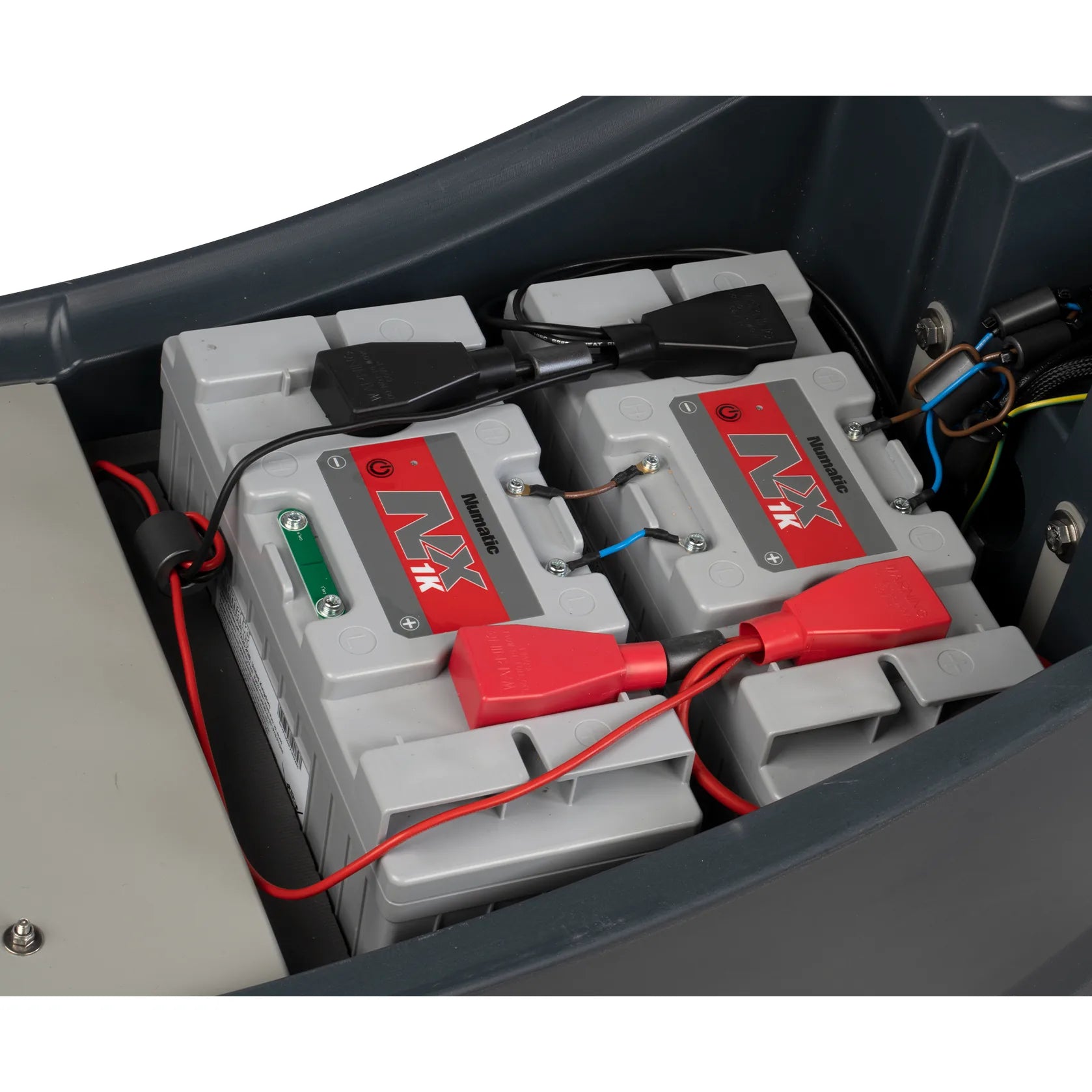 Two NaceCare NX1K lithium phosphate batteries installed in the TBL 1120 battery bay, as on the TBL 1120/100