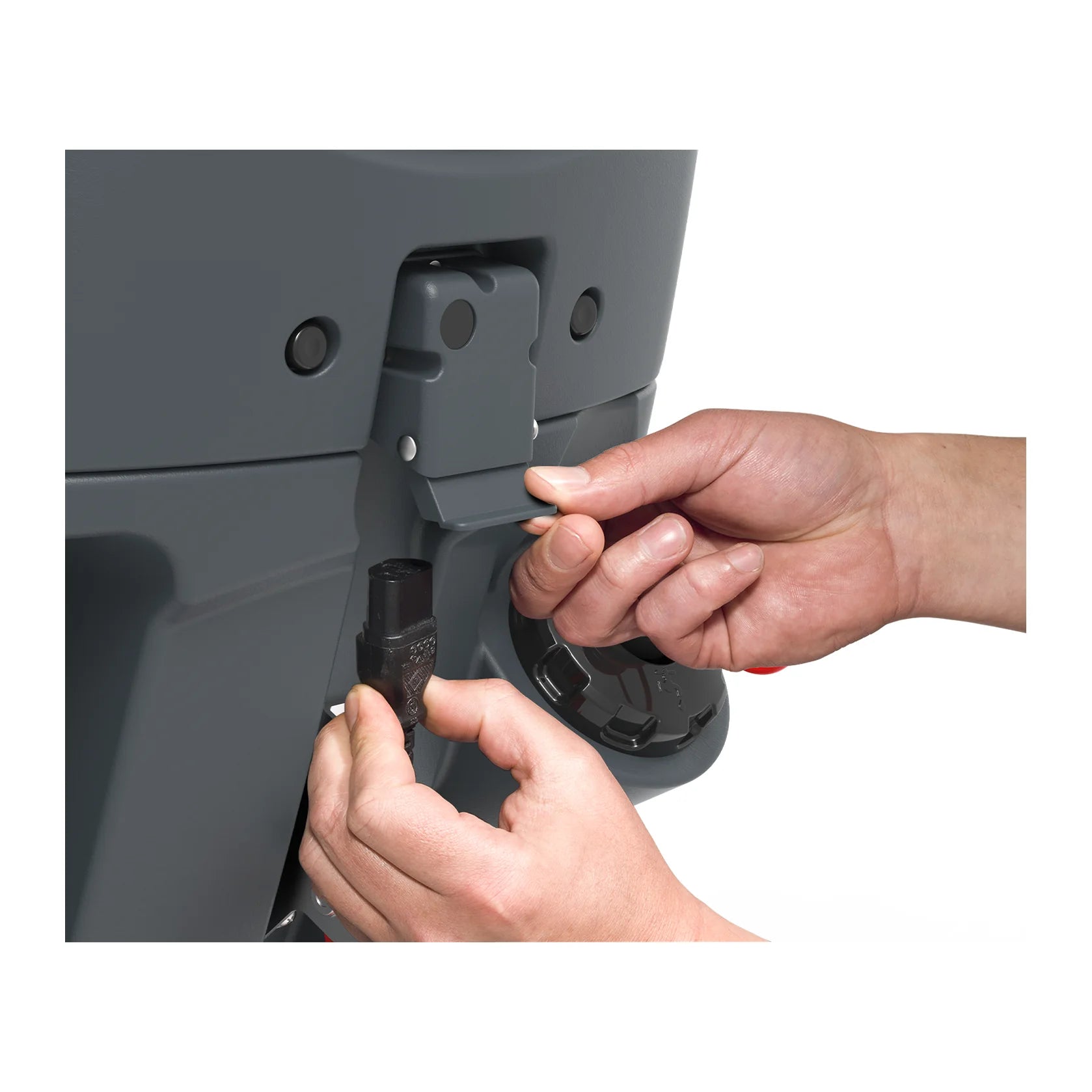 Plugging the charging lead into the NaceCare TBL 1620T on-board charger