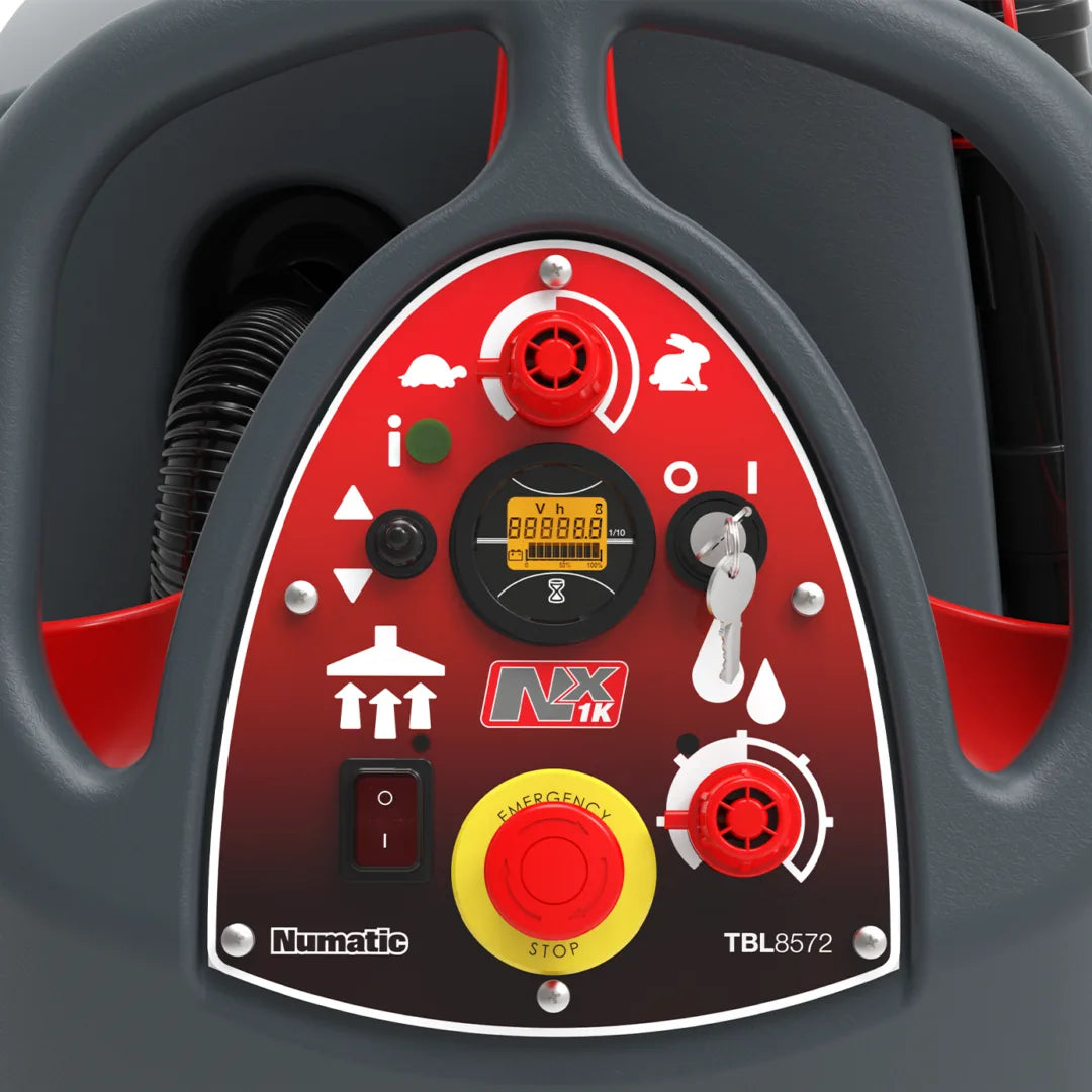 TBL 2228T control panel with key switch, toggle switches, speed dial and red emergency stop button