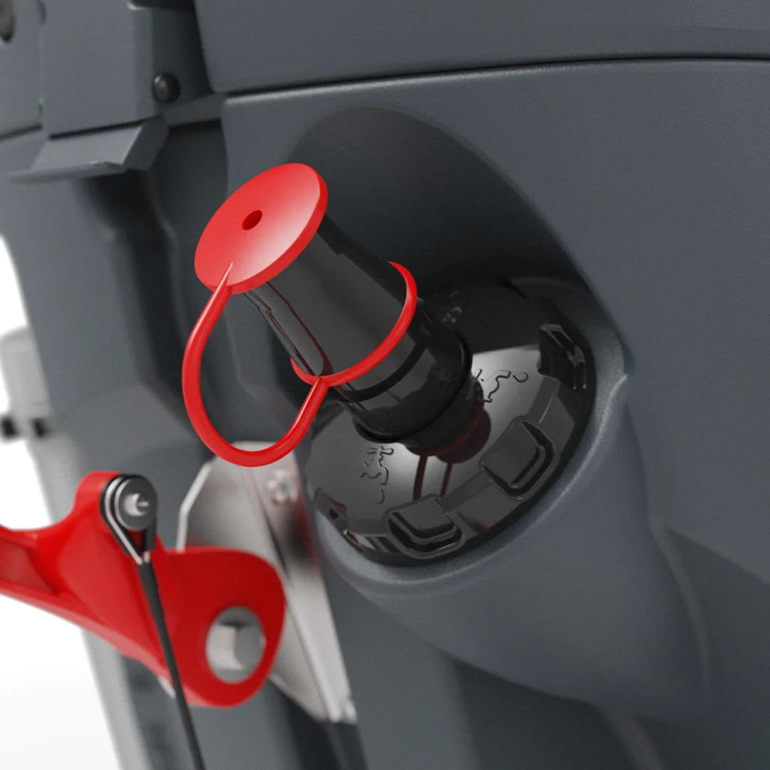 Close-up of the TBL 2228T drain hose with its red cap