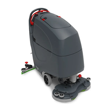 NaceCare TBL 2228T walk-behind floor scrubber from the front right, with the twin brush deck and squeegee