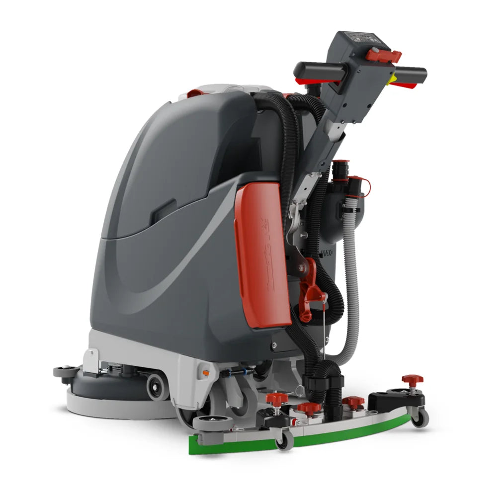 Rear view of the NaceCare TGB 817NX scrubber showing the handle, controls and rear squeegee
