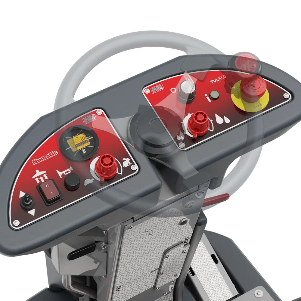 Control panel of the NaceCare TVL 850 ride-on scrubber
