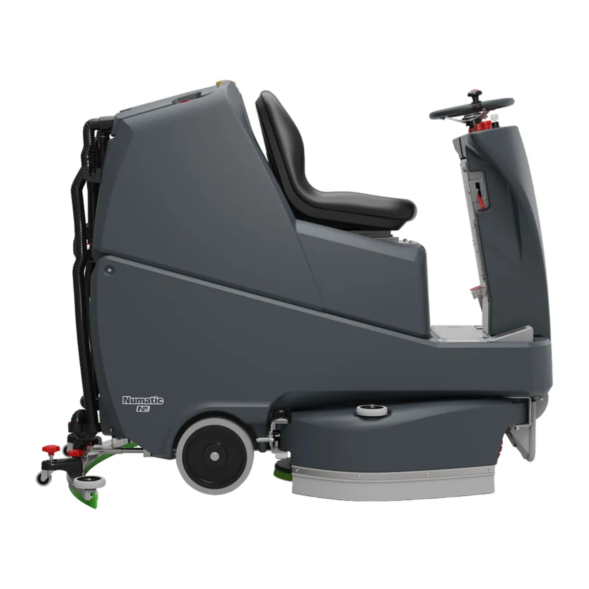 Side view of the NaceCare TVL 850 ride-on floor scrubber