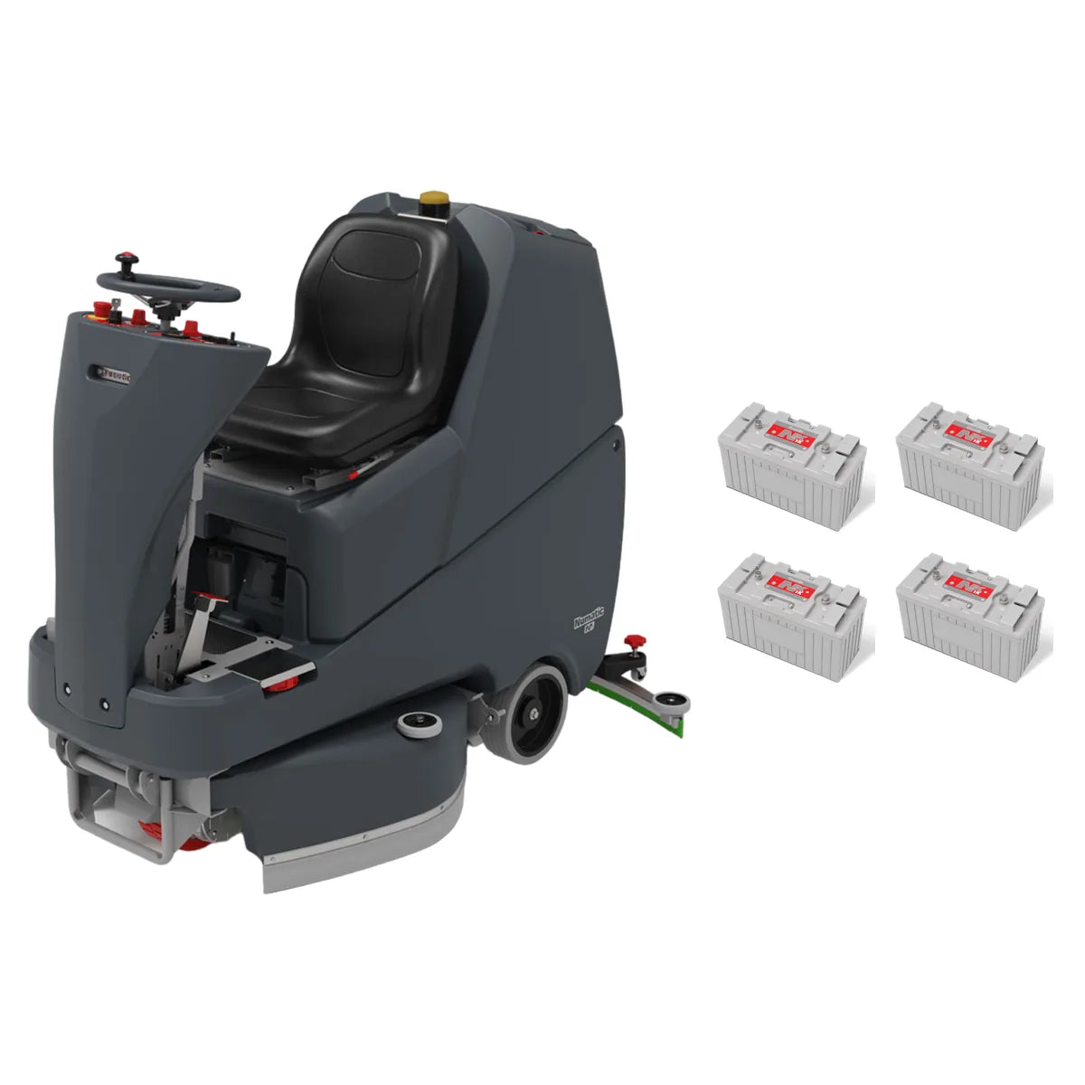 NaceCare TVL 850/200T ride-on scrubber with the four NX1K lithium batteries it ships with