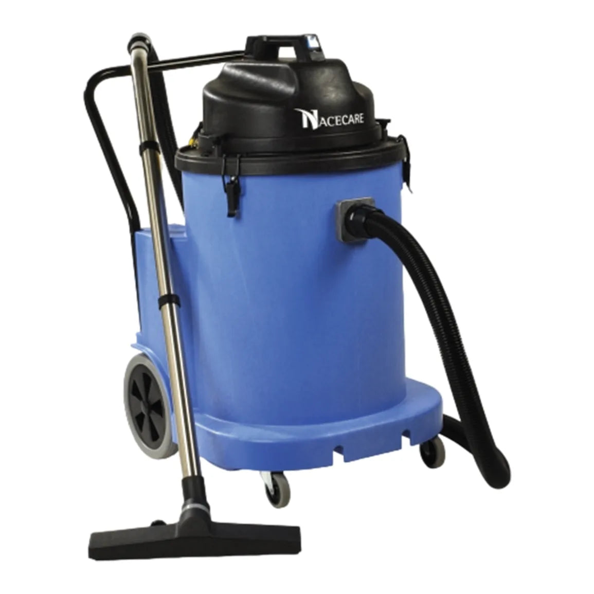 NaceCare WV 1800P pumper wet vacuum, 20-gallon blue structural foam tank on large rear wheels with push handle