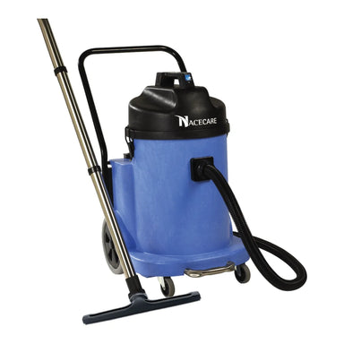 NaceCare WV 900 12-gallon commercial wet dry vacuum, blue structural foam tank on a wheeled base with push handle