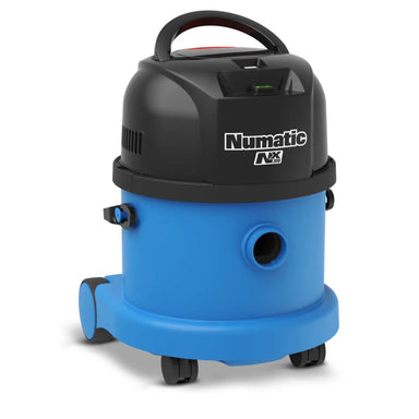 WVB 370NX wet/dry vacuum seen from the side, with carry handle and wheels