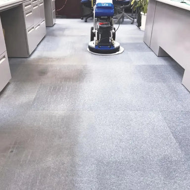 HOS Orbot LiFE Oscilating Orbital Floor Machine Cleaning Office Carpet showing the clean path as opposed to the still dirty part