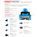 Orbot Micro features and benefits sheet listing specifications, the four brushes and the pad options