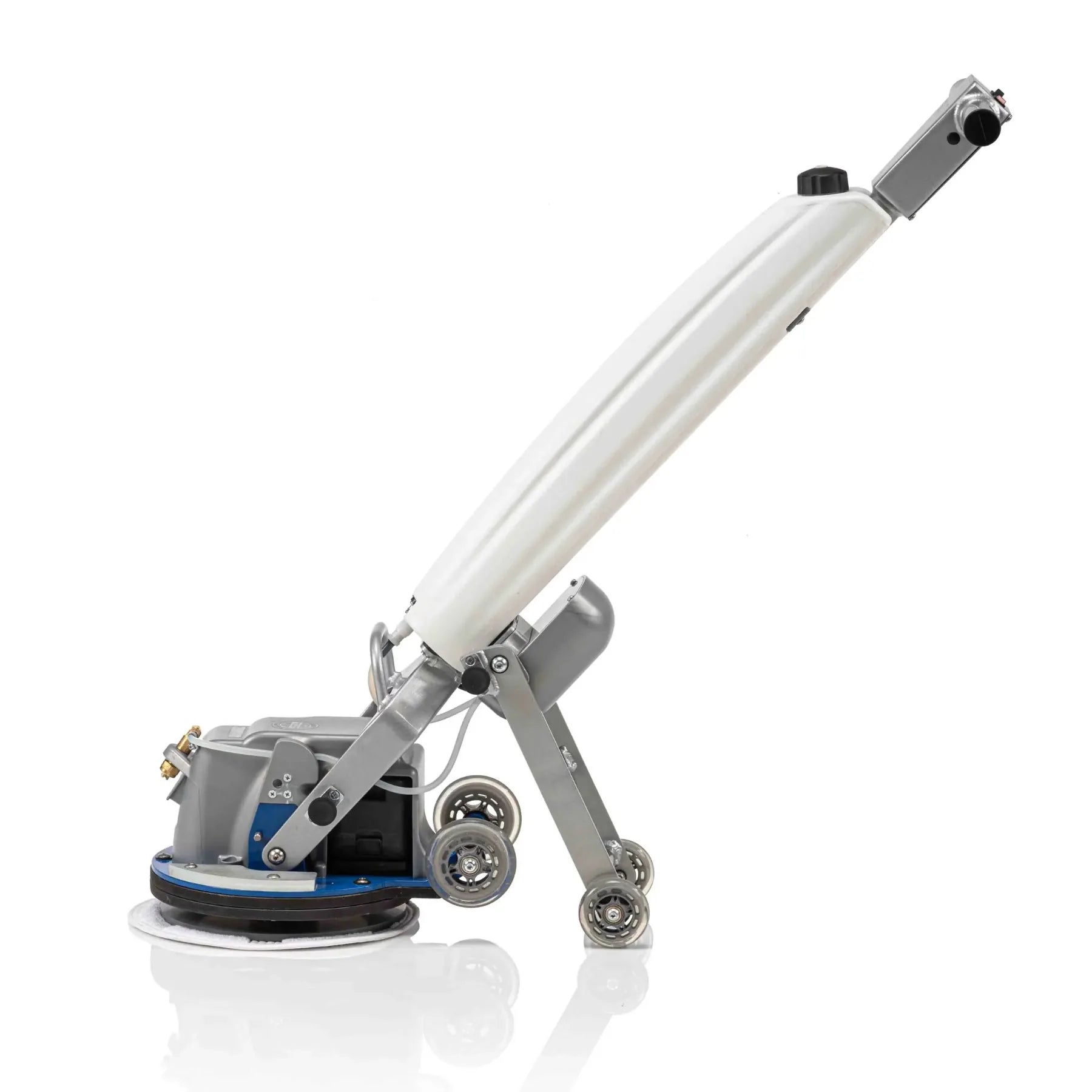 Orbot Slim Cordless Floor cleaning machine with a long arm and circular brush on a white background - Left Side View