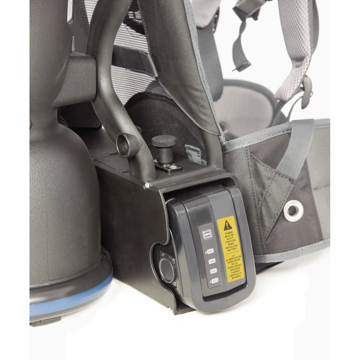 X1200C battery installed in the base of the Powr-Flite Comfort Pro Freedom cordless backpack vacuum