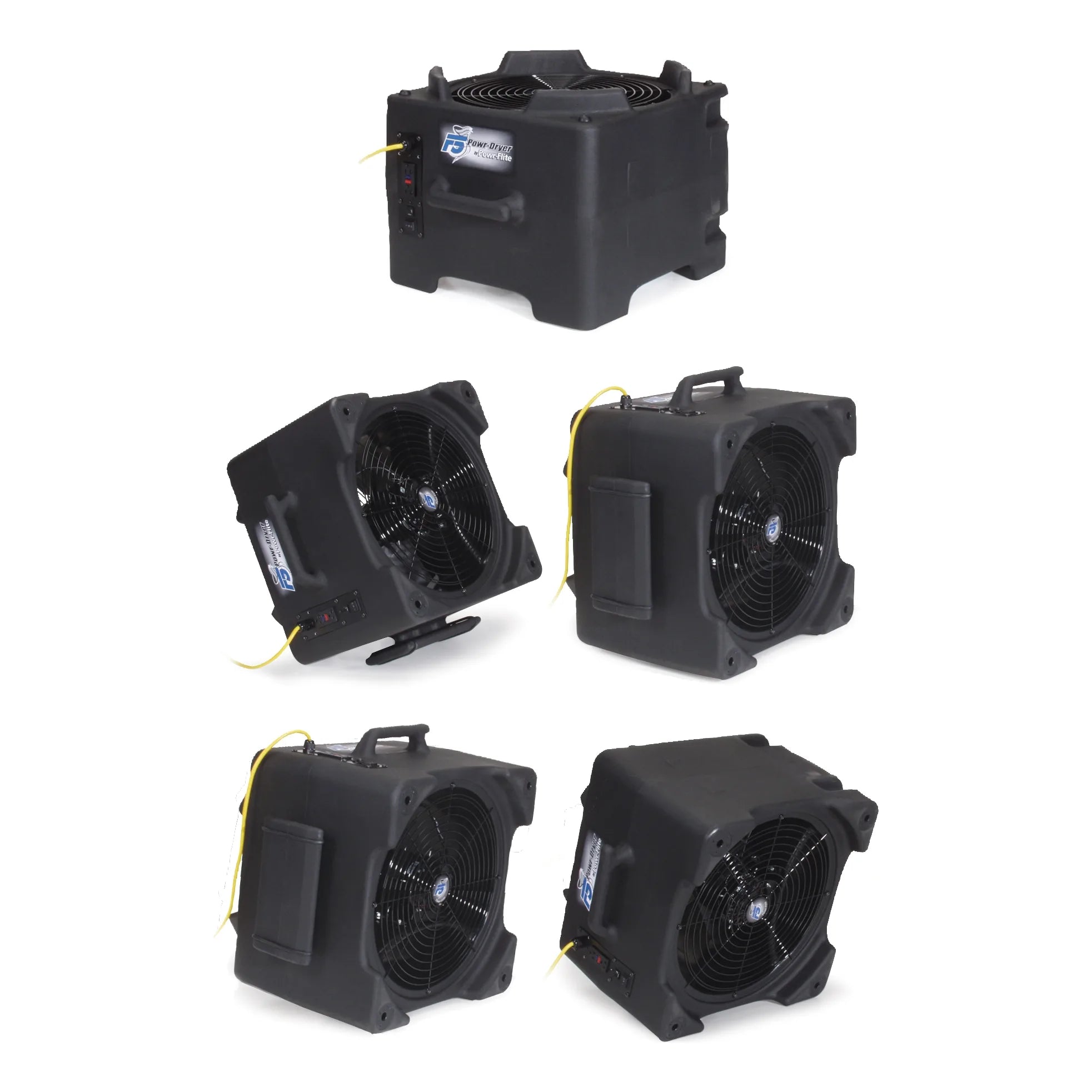Powr-Flite F5 air mover shown in its four drying positions