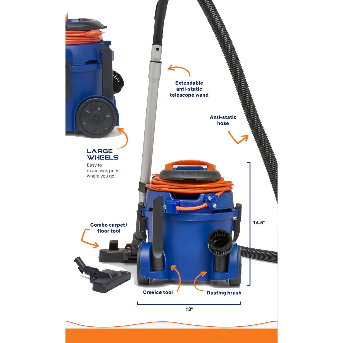 Powr-Flite Newton low-profile canister dimensions graphic