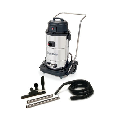 Powr-Flite PF53 15 gallon stainless steel wet dry vacuum, front view