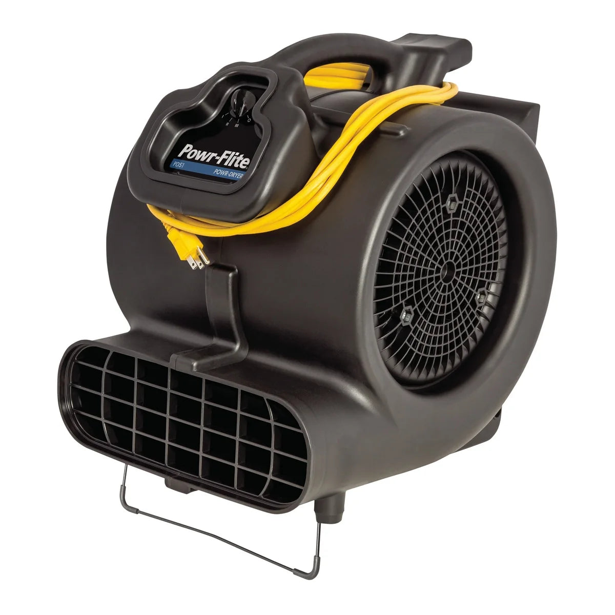 Powr-Flite Powr-Dryer PDS1 tilted up on its kickstand, left side view