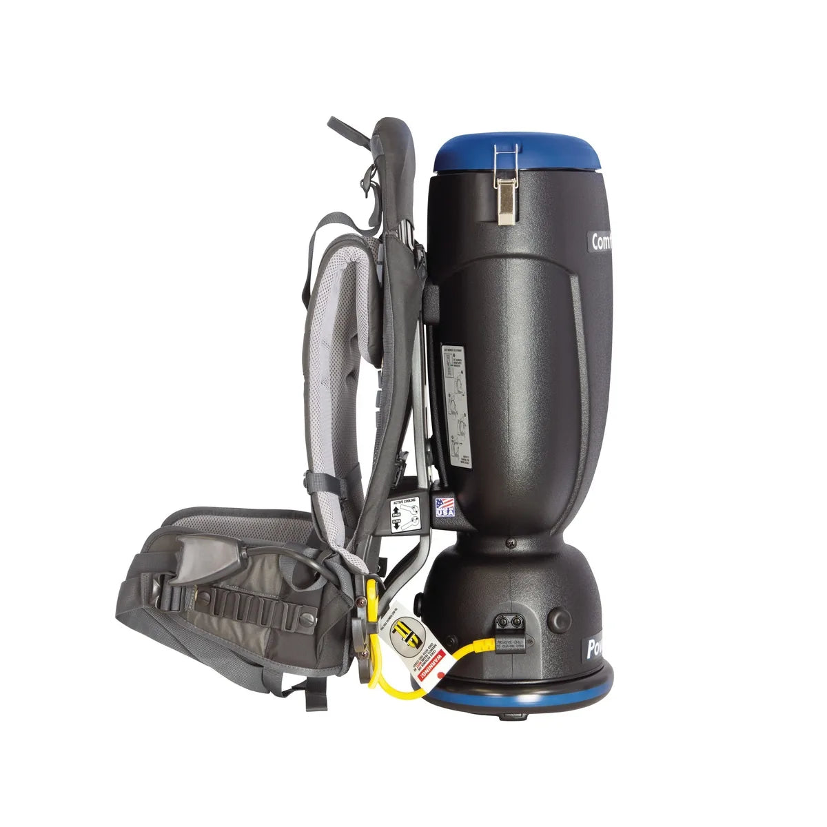 Right side of the Premium Comfort Pro BP10P with the hip belt and the yellow power cord connection
