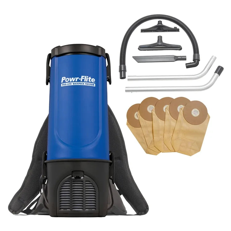 Pro-Lite BP4S with its included hose, double-bend wand, floor tools, crevice tool and five paper bags