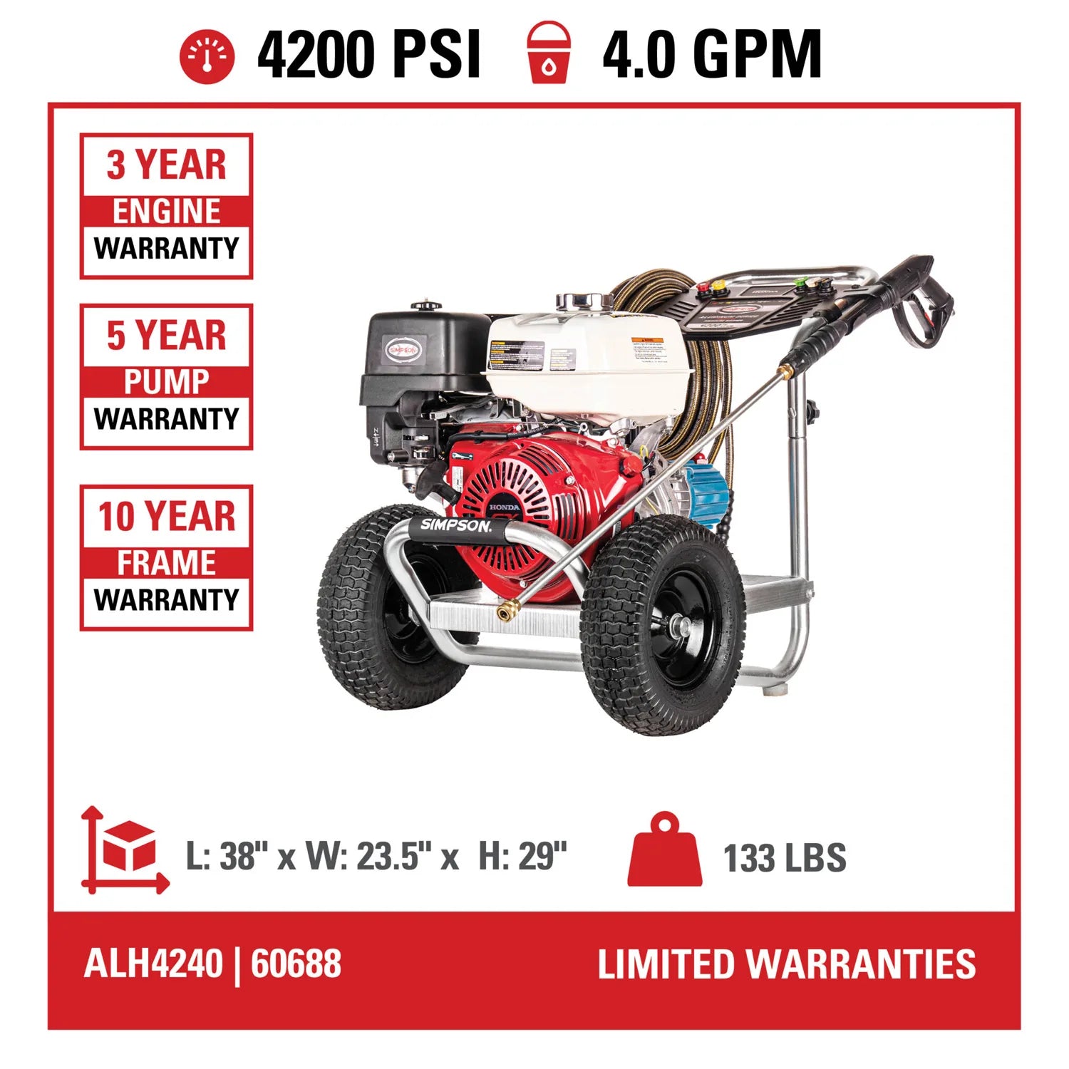 Simpson ALH4240 4200 PSI 4.0 GPM 60688 Pressure Washer