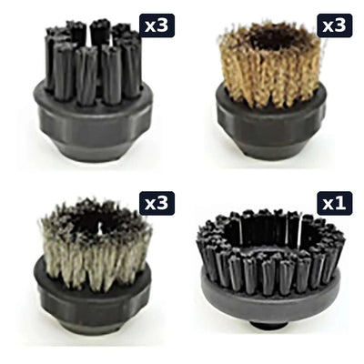 Therma-Steem .75 and #10 factory brush refill set: three each 1-inch nylon, brass and stainless steel brushes plus one 2-1/2 inch nylon brush