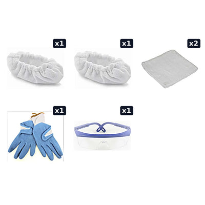 Therma-Kleen Therma-Steem kit refill with microfiber cloths, terry towels, gloves and safety glasses