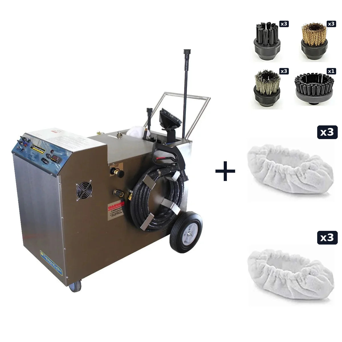 Therma-Steem Industrial XL Series with spare brush set, triangle and floor microfiber cloths package