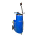 Therma-Kleen Ultra 1300 propane high-pressure steam cleaner in blue powder coat, side view with the 4-foot wand and trigger gun standing in its holder