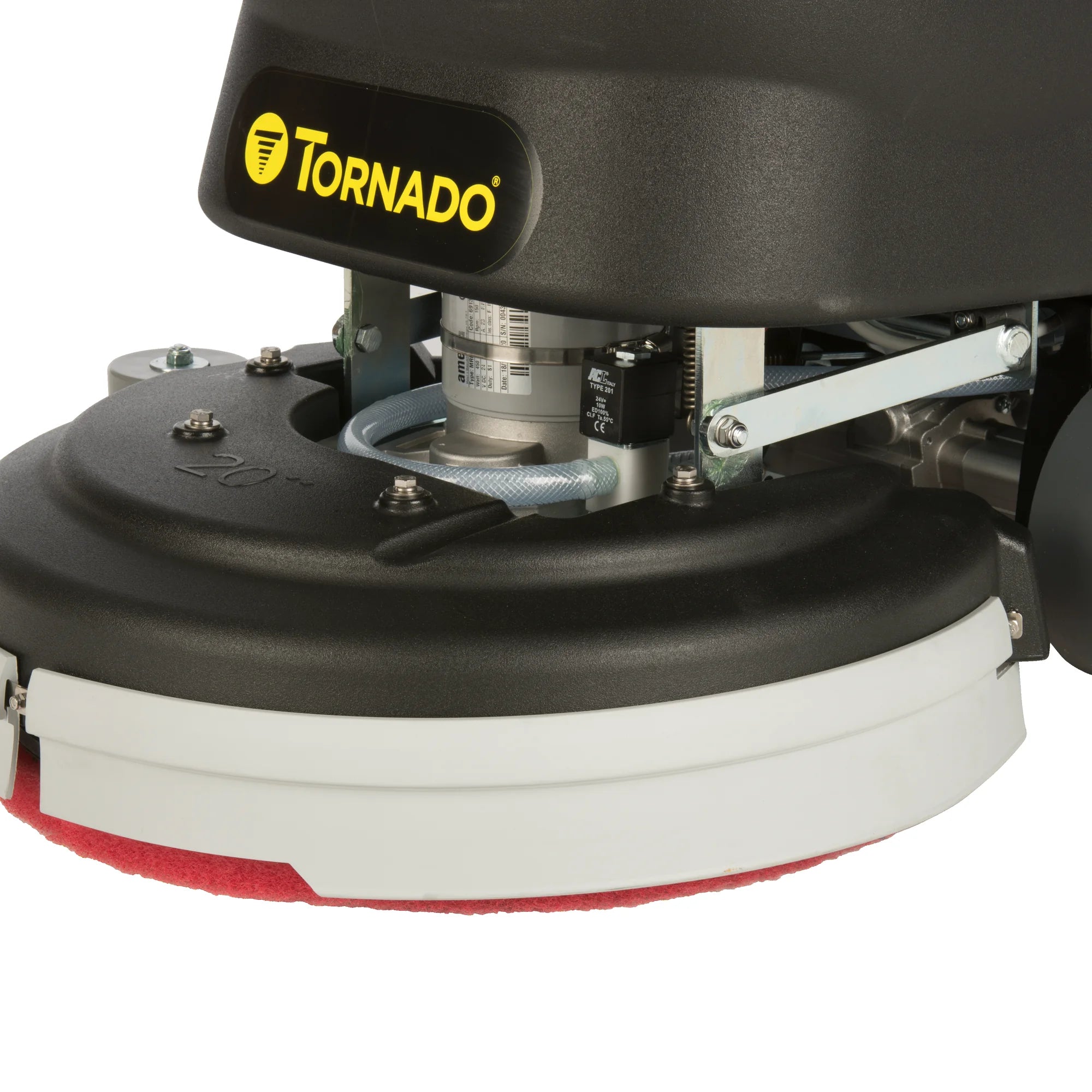 Close-up of the Tornado BD 20/11LT traction-drive walk-behind scrubber 20 inch brush deck