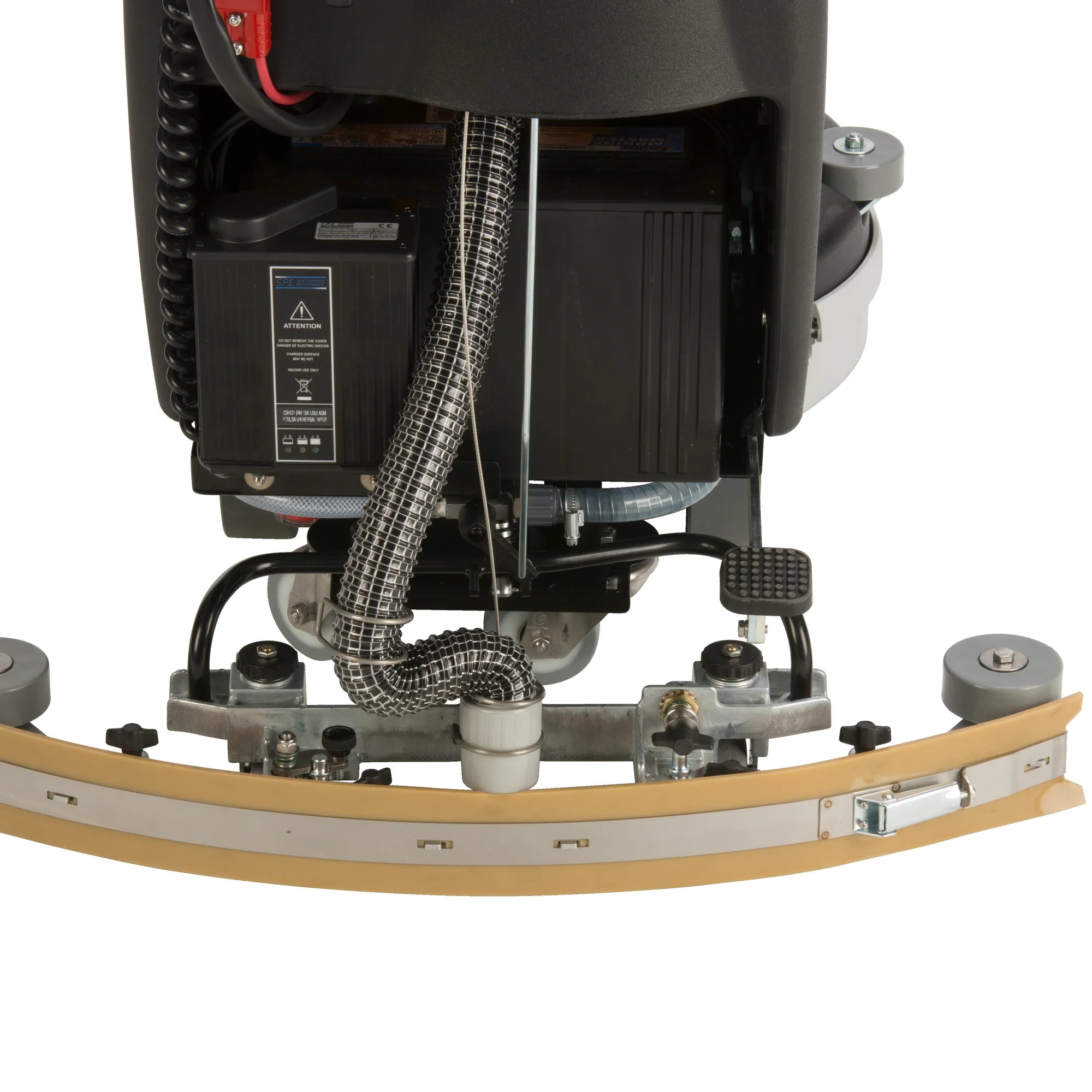 Close-up of the Tornado BD 20/11LT traction-drive walk-behind scrubber rear squeegee