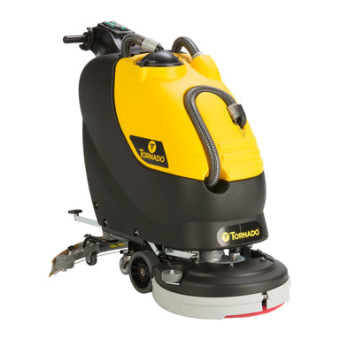 Tornado BD 20/11LT traction-drive walk-behind scrubber, front left angle view on white