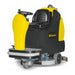 Tornado BD 28/27 ride-on disk floor scrubber, front left angle view on white, showing the steering column, seat and 27 inch disk deck