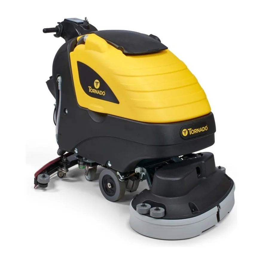 Tornado BD 30/20 walk-behind disk scrubber, front right angle view with the handle and control panel