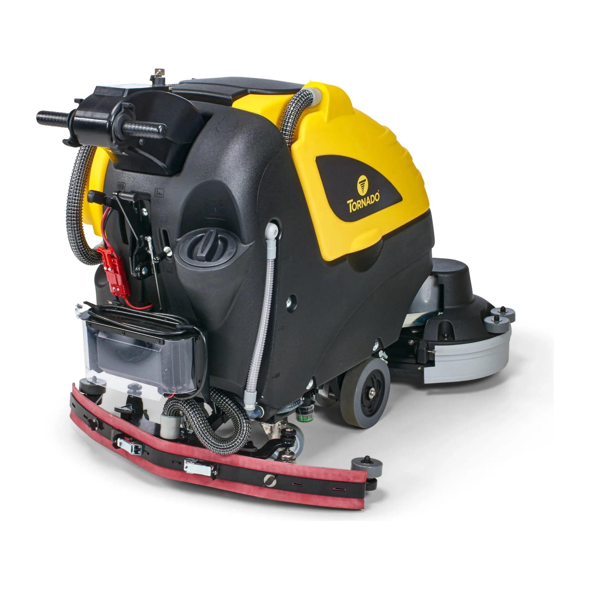 Tornado BD 30/20 walk-behind disk scrubber, rear three-quarter view with the 39 inch squeegee