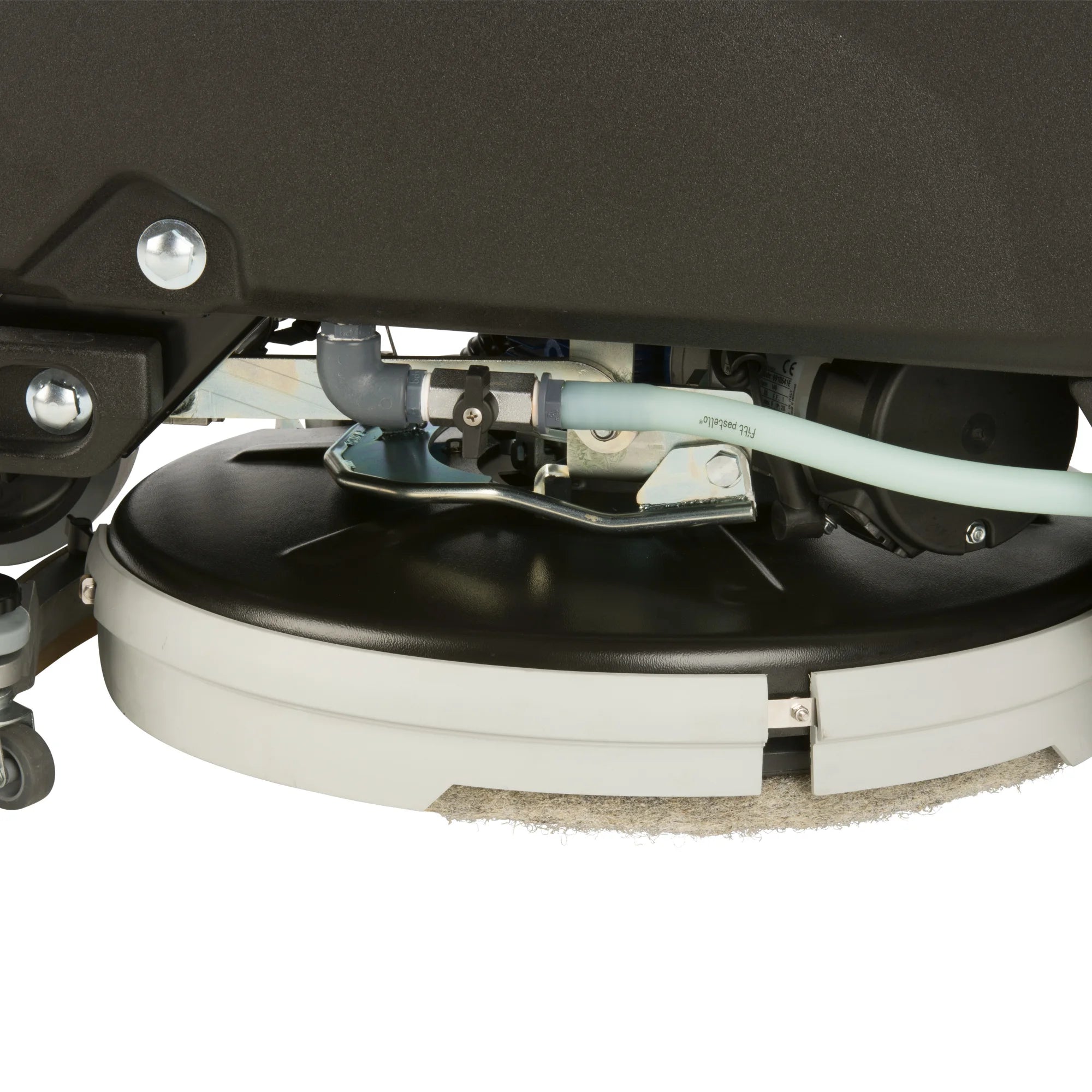Close-up of the Tornado BDSO 20/21 stand-on scrubber 20 inch disk brush deck