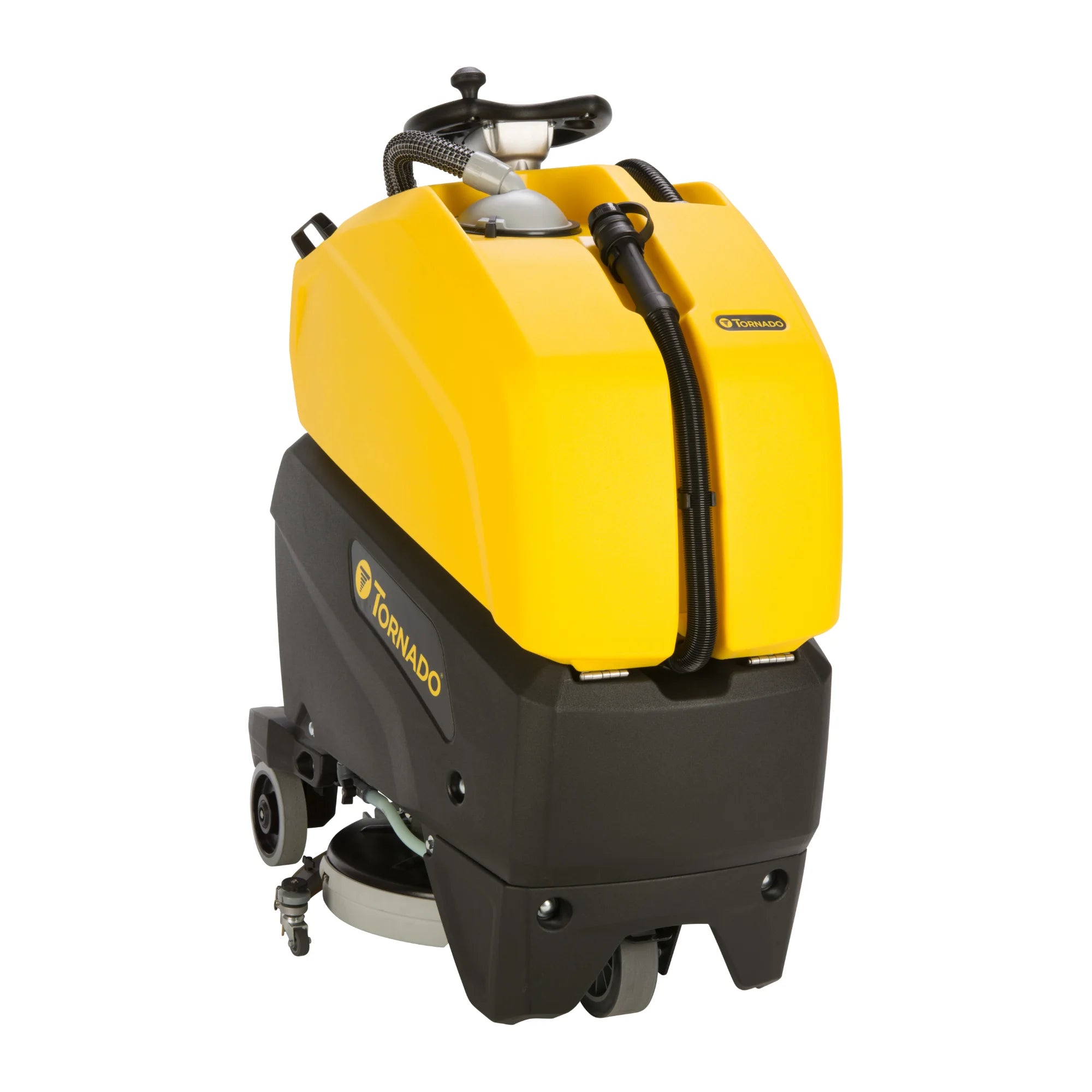 Tornado BDSO 20/21 stand-on scrubber, front left angle view on white