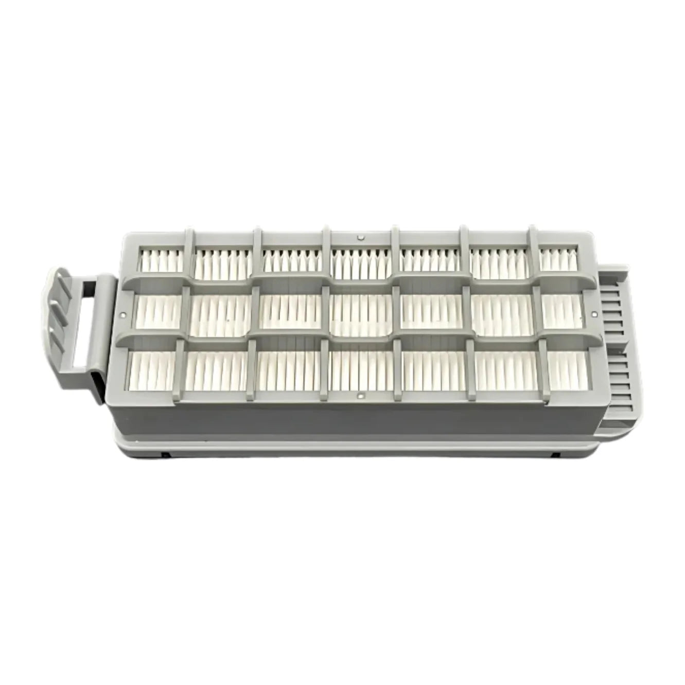 Tornado K28893420 H14 HEPA filter cartridge, gray frame with white filter media and a pull tab