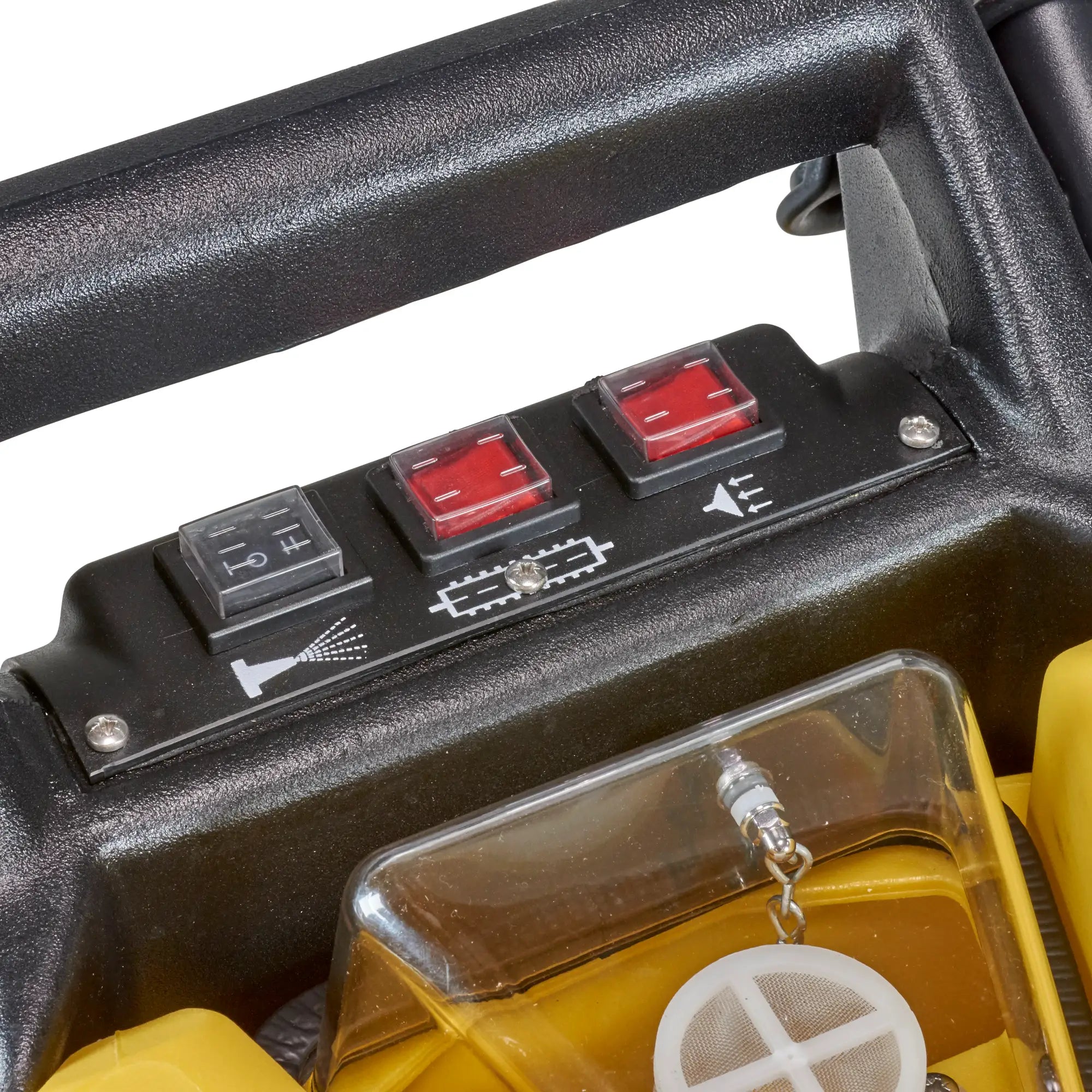 Close-up of the Tornado Mini-Marathon 370 self-contained carpet extractor control panel