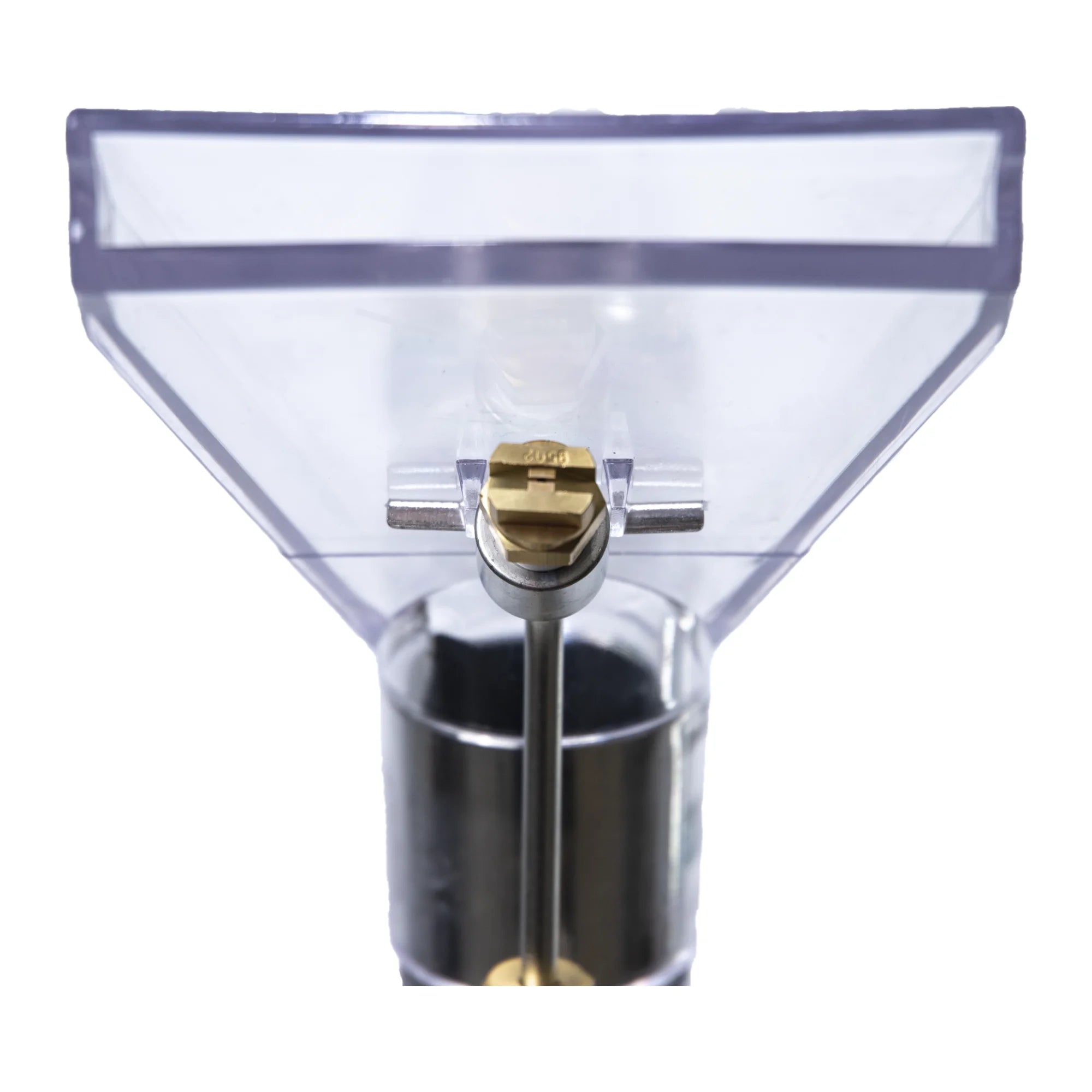 Close-up of the Tornado Pro Spotter portable carpet spotter clear hand tool nozzle