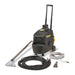 Tornado Pro Spotter Deluxe portable carpet spotter, front left angle view on white with hoses, carpet wand, pre-spray wand and detail tool