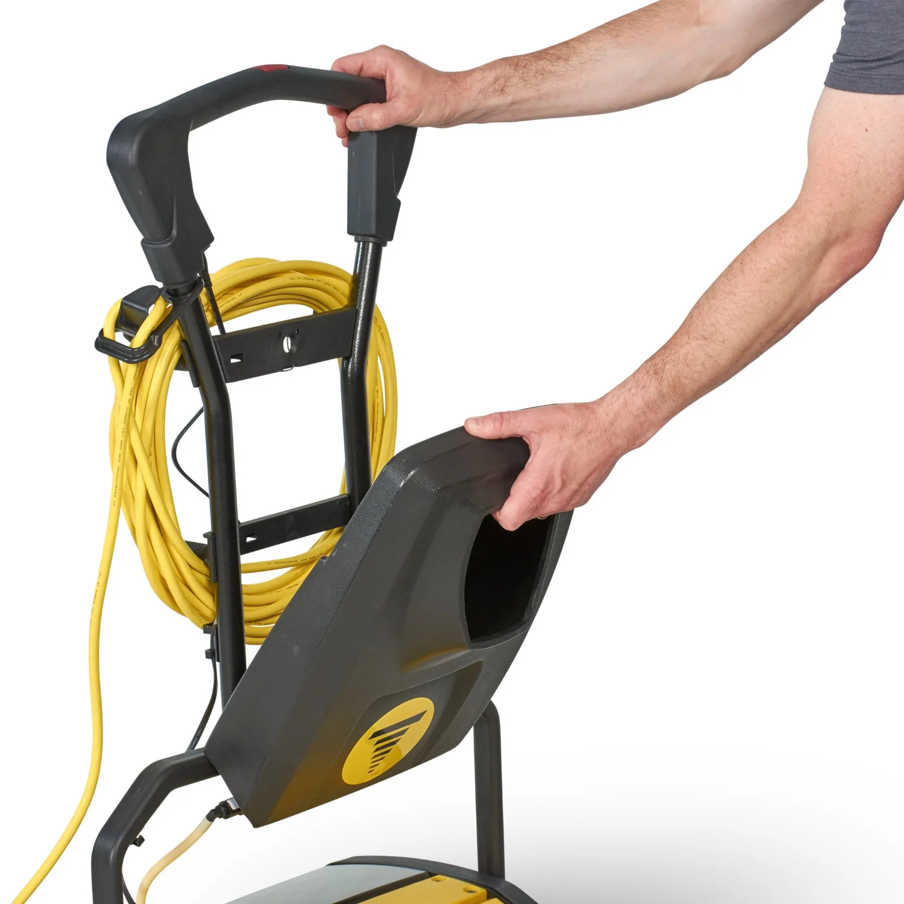 Removing the solution tank from the Tornado Vortex 13 CRB floor scrubber for easy filling and cleaning