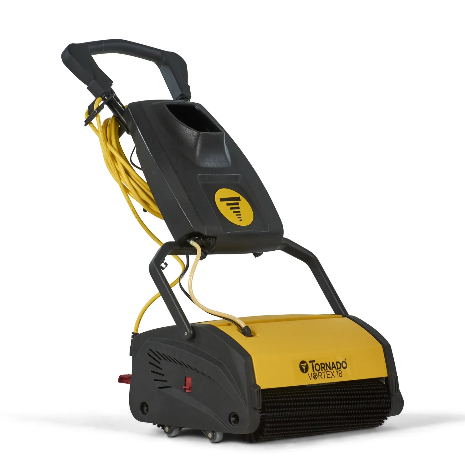 Tornado Vortex 18 multi-surface CRB scrubber front right view with handle reclined.