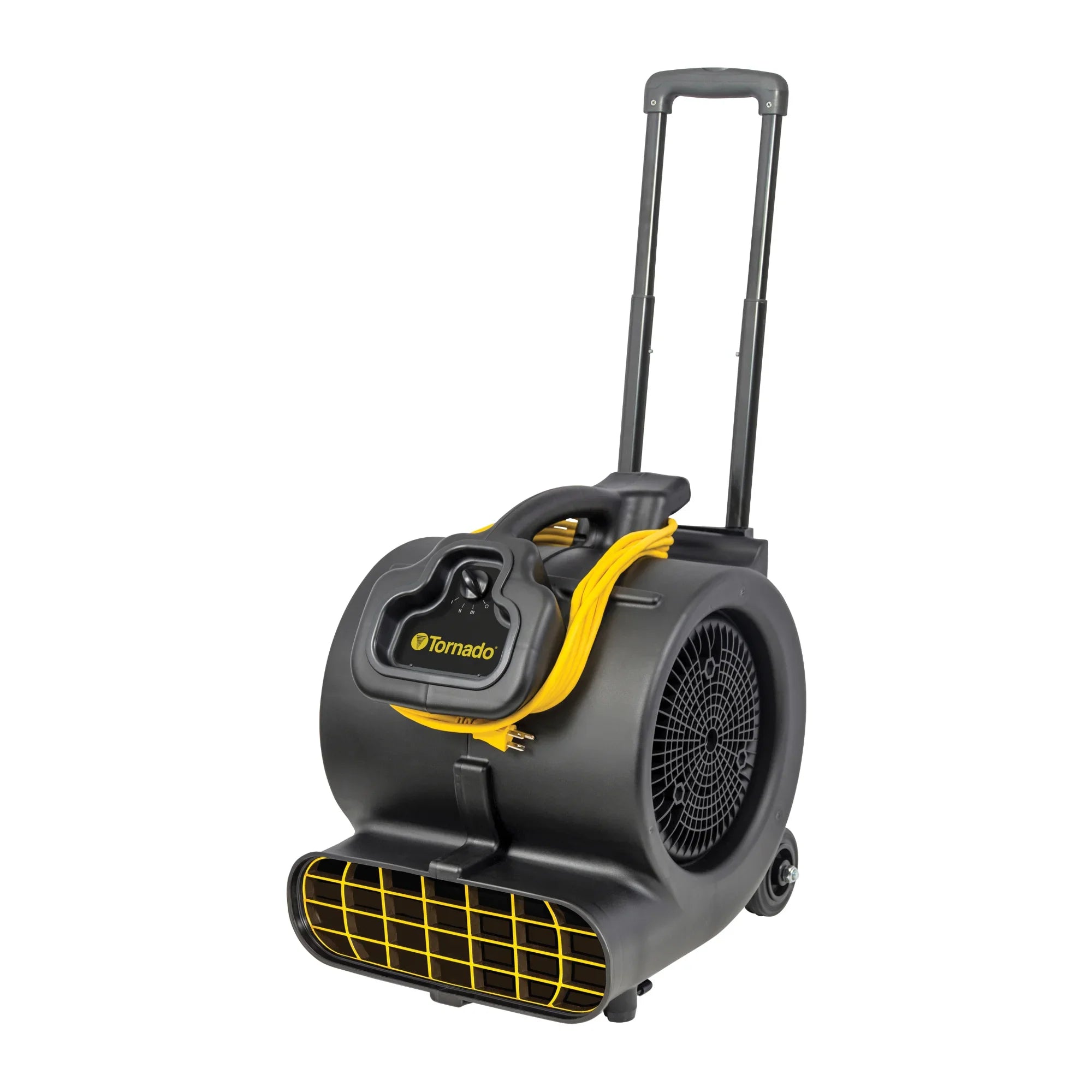 Tornado Windshear 3200 Safety floor dryer with the extendable handle raised and transport wheels at the rear